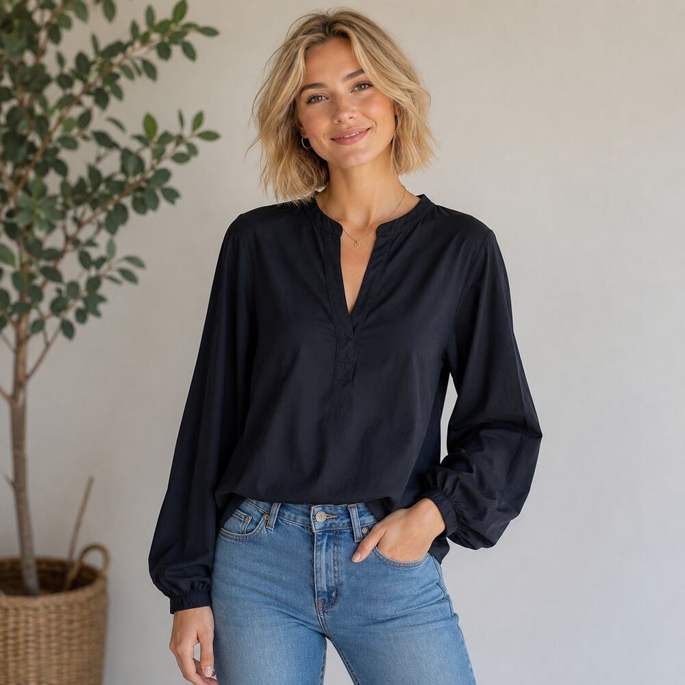 Madewell bark blue v-neck short sleeve blouse XS career business